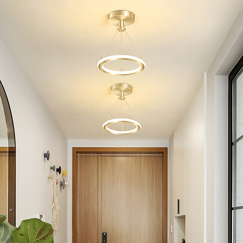 Kalsten | Contemporary Nordic Round Metal Silica LED Semi-Flush Mount Ceiling Light for Corridor