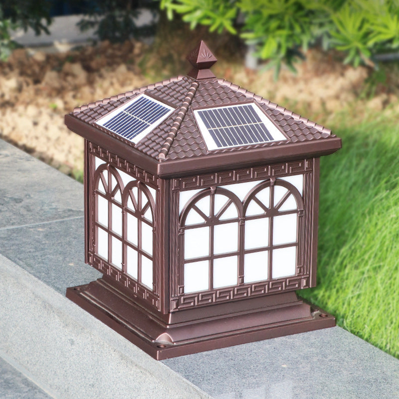 Traditional Chinese Solar Waterproof Aluminum Acrylic Glass Cylinder Lantern LED Landscape Lighting Outdoor Light For Garden | Kalsten