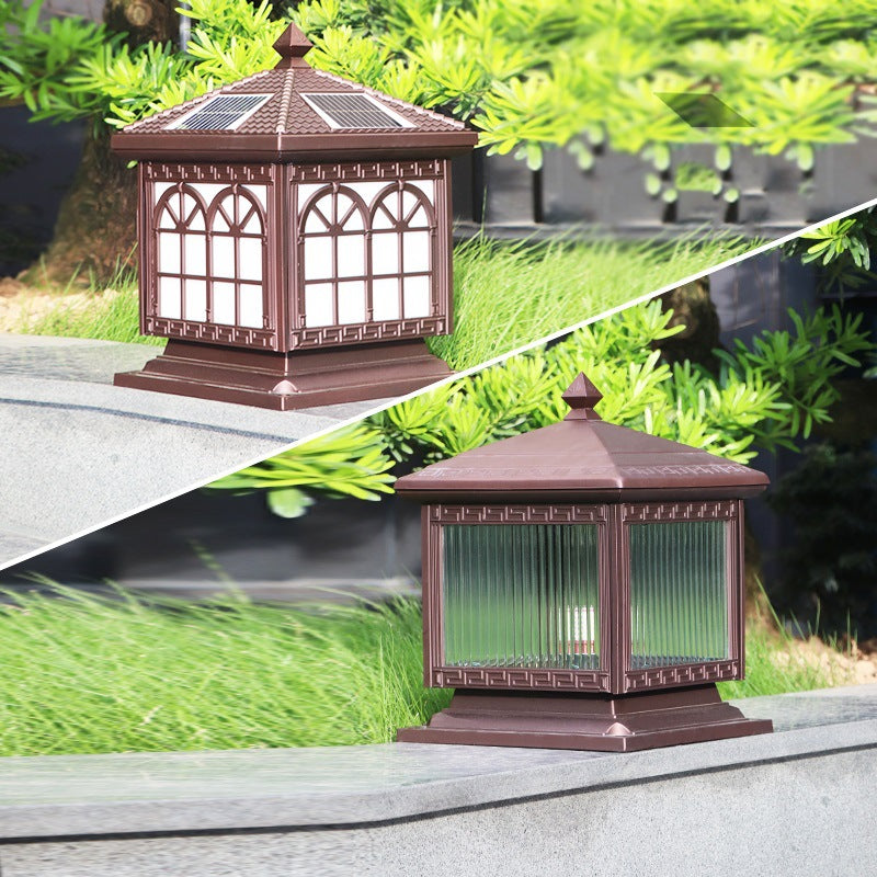 Traditional Chinese Solar Waterproof Aluminum Acrylic Glass Cylinder Lantern LED Landscape Lighting Outdoor Light For Garden | Kalsten