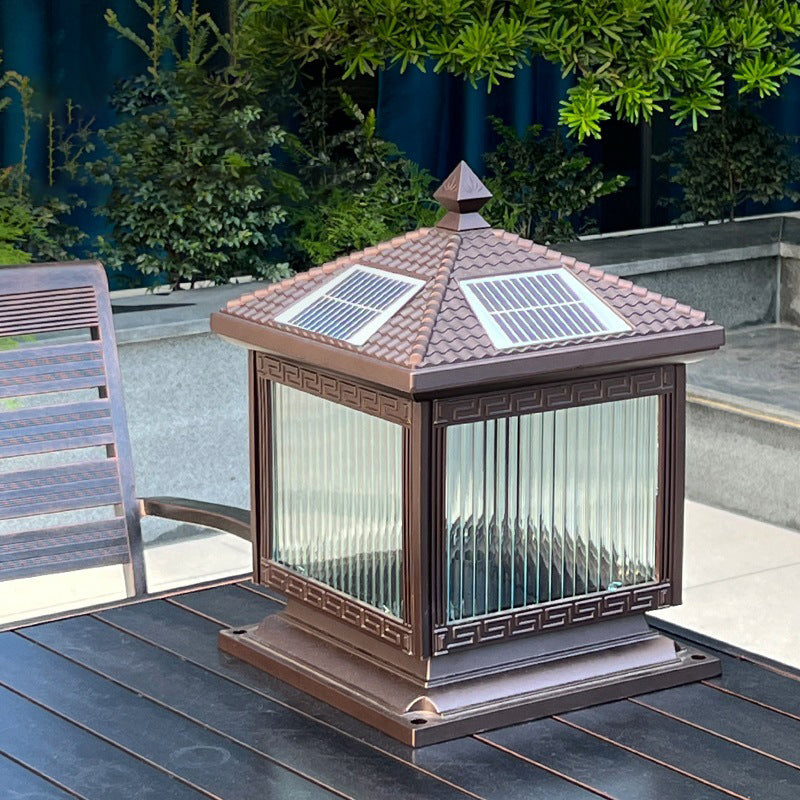 Traditional Chinese Solar Waterproof Aluminum Acrylic Glass Cylinder Lantern LED Landscape Lighting Outdoor Light For Garden | Kalsten