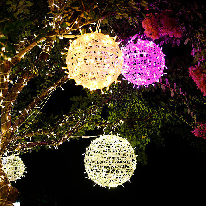 Modern Art Deco Solar Waterproof Weaving Ball Hanging PVC Plastic LED Outdoor Light Landscape Lighting For Garden | Kalsten
