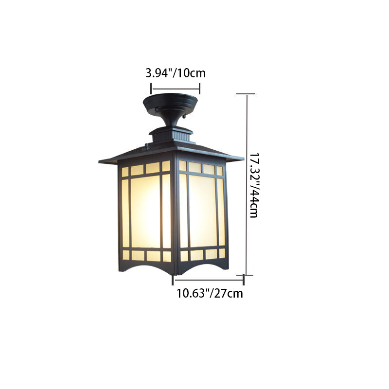 Traditional Chinese Waterproof Iron Aluminum Glass Cylinder Pergola 1-Light Semi-Flush Mount Ceiling Light Outdoor Light For Outdoor Patio | Kalsten