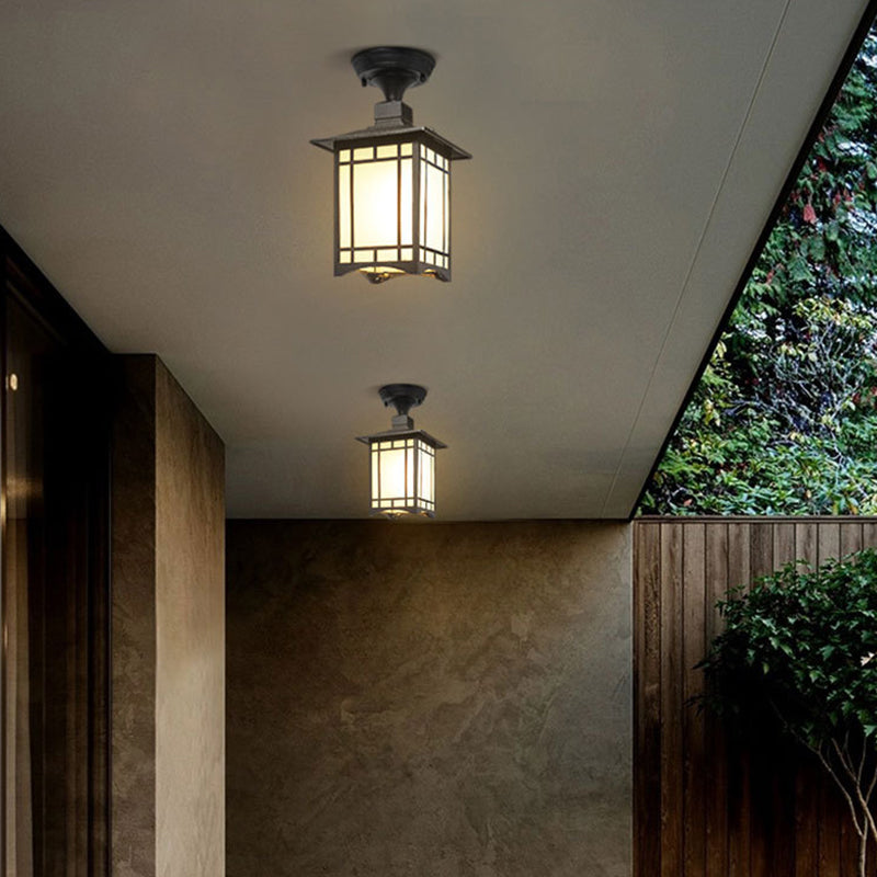 Traditional Chinese Waterproof Iron Aluminum Glass Cylinder Pergola 1-Light Semi-Flush Mount Ceiling Light Outdoor Light For Outdoor Patio | Kalsten