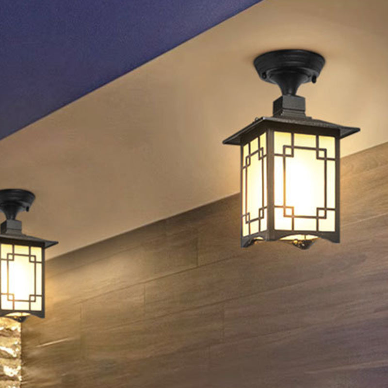 Traditional Chinese Waterproof Iron Aluminum Glass Cylinder Pergola 1-Light Semi-Flush Mount Ceiling Light Outdoor Light For Outdoor Patio | Kalsten