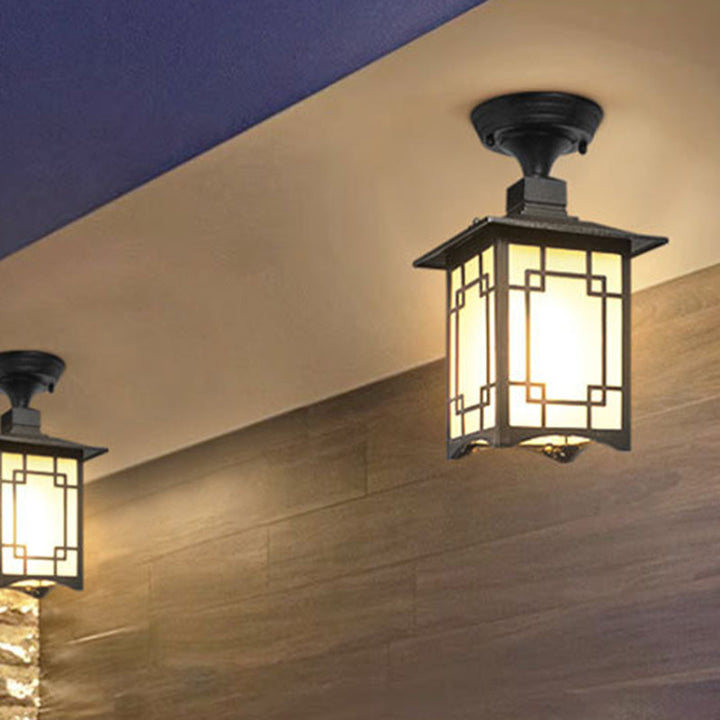 Traditional Chinese Waterproof Iron Aluminum Glass Cylinder Pergola 1-Light Semi-Flush Mount Ceiling Light Outdoor Light For Outdoor Patio | Kalsten
