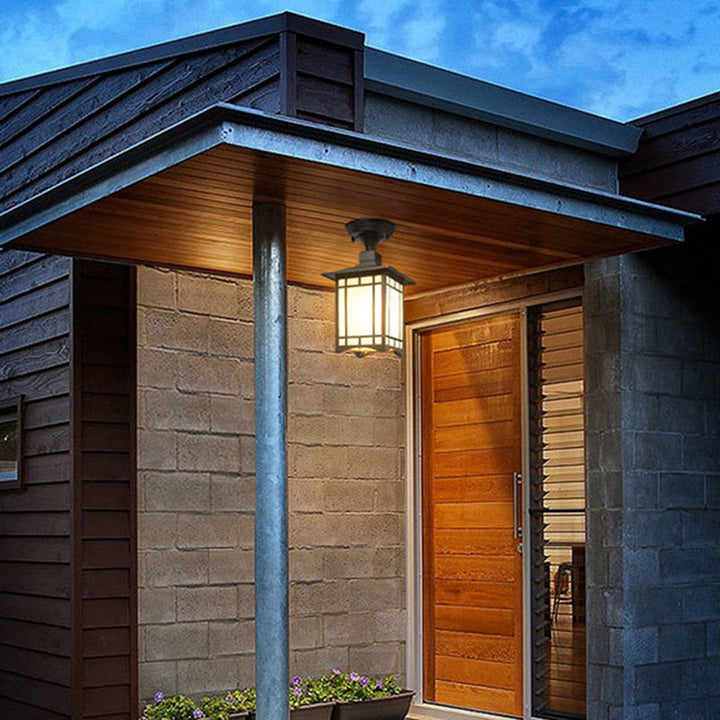 Traditional Chinese Waterproof Iron Aluminum Glass Cylinder Pergola 1-Light Semi-Flush Mount Ceiling Light Outdoor Light For Outdoor Patio | Kalsten