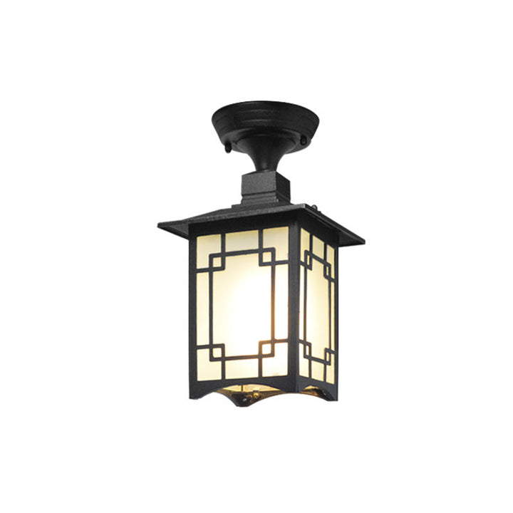 Traditional Chinese Waterproof Iron Aluminum Glass Cylinder Pergola 1-Light Semi-Flush Mount Ceiling Light Outdoor Light For Outdoor Patio | Kalsten