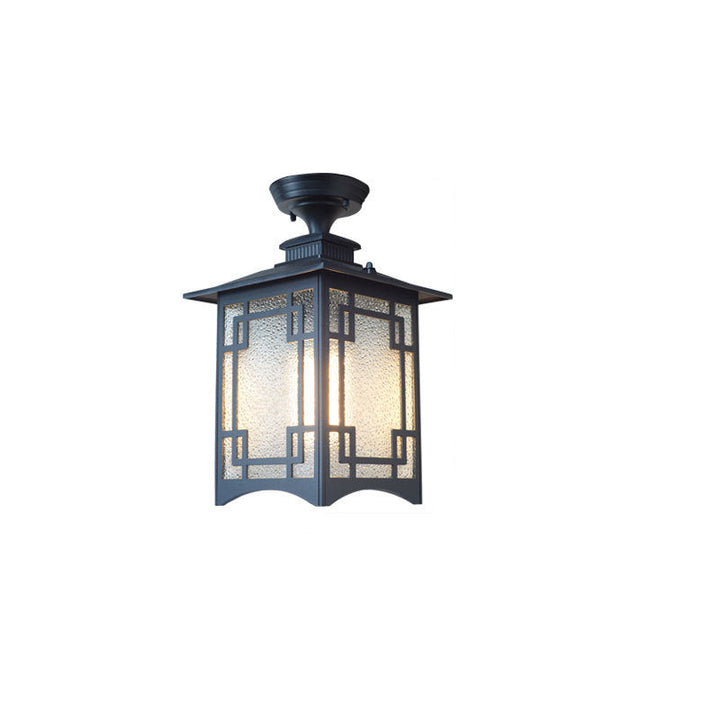 Traditional Chinese Waterproof Iron Aluminum Glass Cylinder Pergola 1-Light Semi-Flush Mount Ceiling Light Outdoor Light For Outdoor Patio | Kalsten