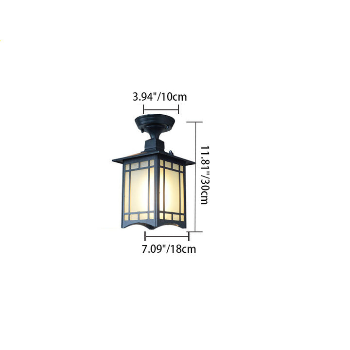 Traditional Chinese Waterproof Iron Aluminum Glass Cylinder Pergola 1-Light Semi-Flush Mount Ceiling Light Outdoor Light For Outdoor Patio | Kalsten