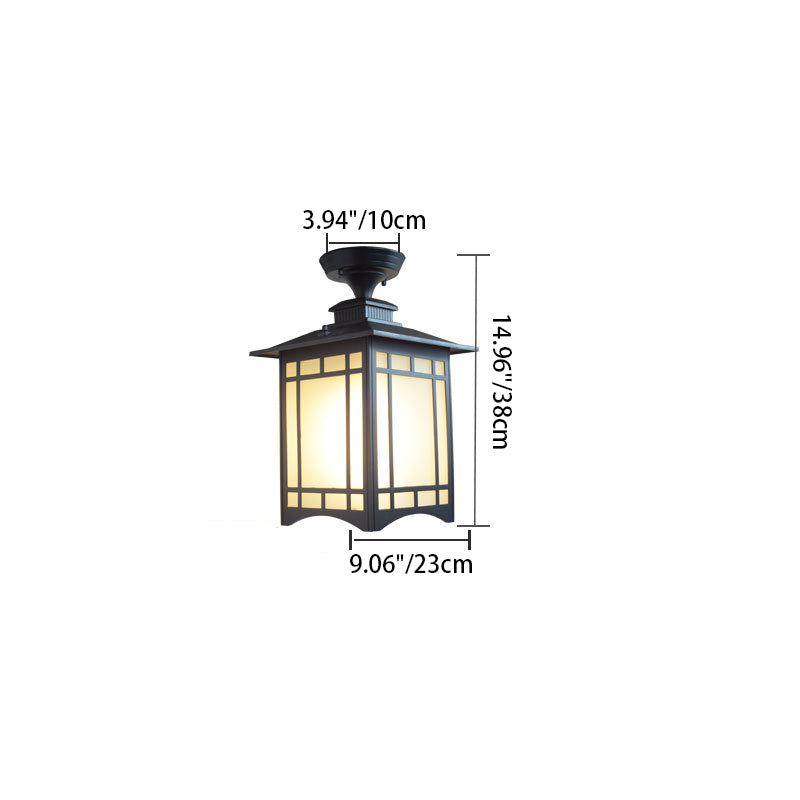 Traditional Chinese Waterproof Iron Aluminum Glass Cylinder Pergola 1-Light Semi-Flush Mount Ceiling Light Outdoor Light For Outdoor Patio | Kalsten