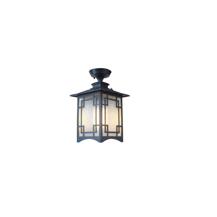 Traditional Chinese Waterproof Iron Aluminum Glass Cylinder Pergola 1-Light Semi-Flush Mount Ceiling Light Outdoor Light For Outdoor Patio | Kalsten