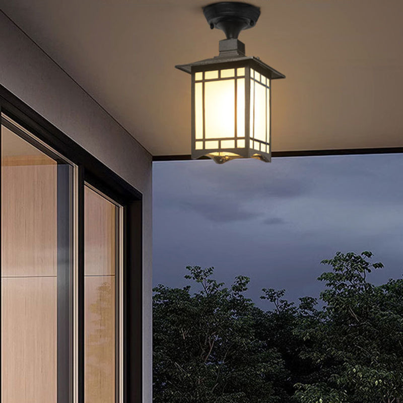 Traditional Chinese Waterproof Iron Aluminum Glass Cylinder Pergola 1-Light Semi-Flush Mount Ceiling Light Outdoor Light For Outdoor Patio | Kalsten