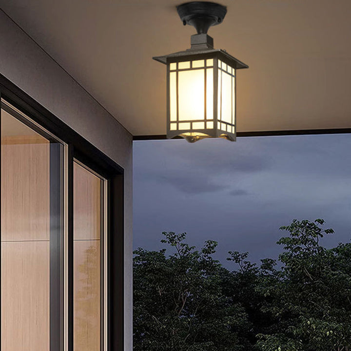 Traditional Chinese Waterproof Iron Aluminum Glass Cylinder Pergola 1-Light Semi-Flush Mount Ceiling Light Outdoor Light For Outdoor Patio | Kalsten