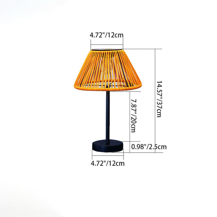 Traditional Farmhouse Waterproof Solar Rechargeable Weaving Gum Rattan Iron Conic LED Outdoor Table Lamp For Garden | Kalsten