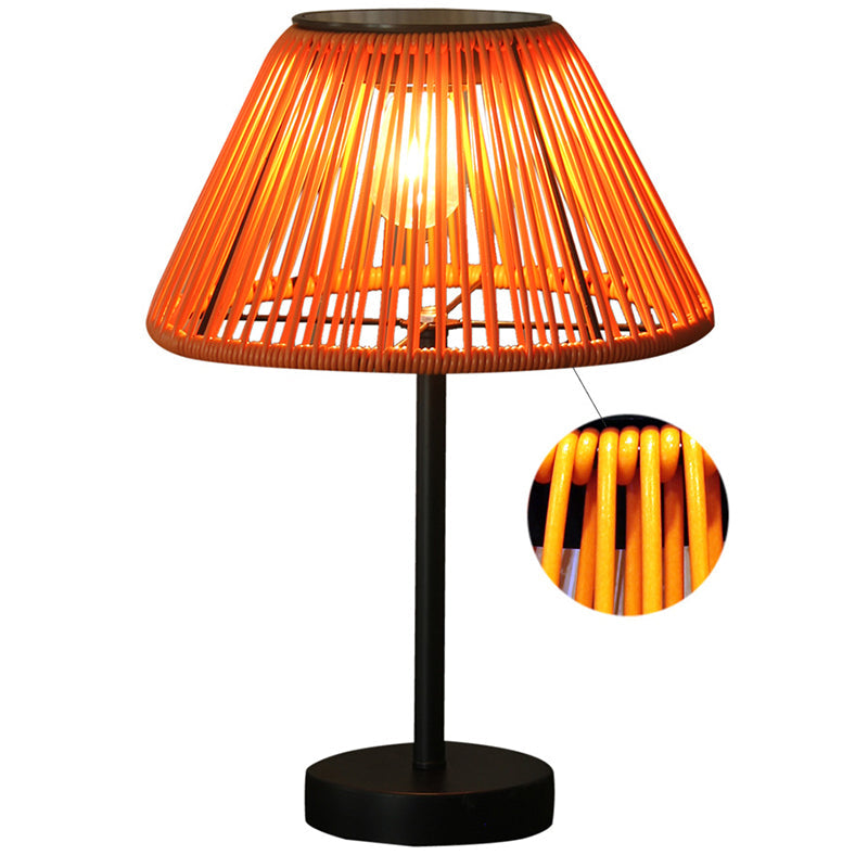Traditional Farmhouse Waterproof Solar Rechargeable Weaving Gum Rattan Iron Conic LED Outdoor Table Lamp For Garden | Kalsten