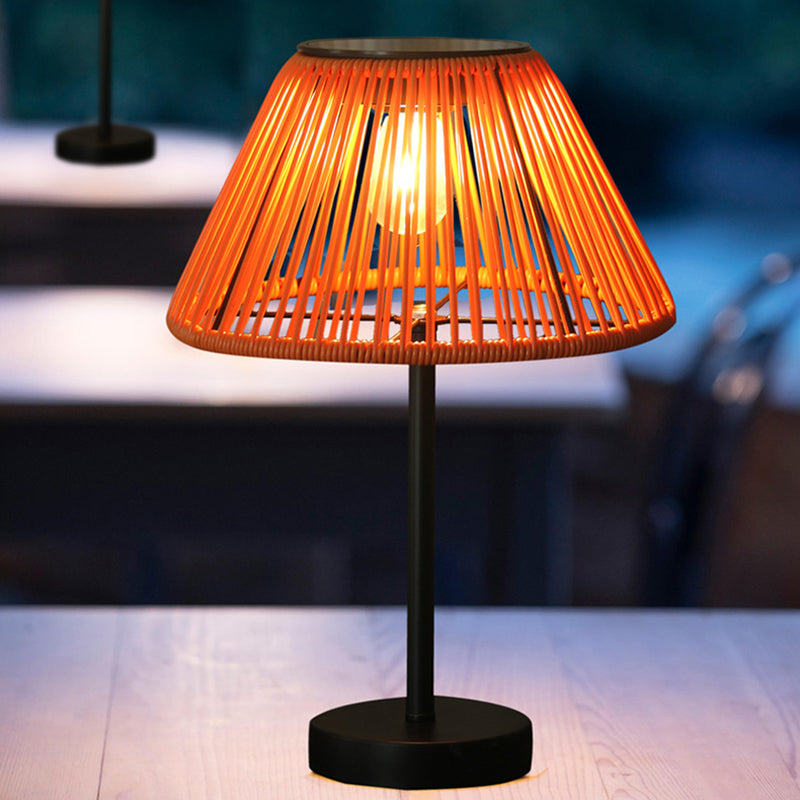 Traditional Farmhouse Waterproof Solar Rechargeable Weaving Gum Rattan Iron Conic LED Outdoor Table Lamp For Garden | Kalsten