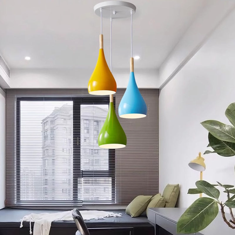 Kalsten | Nordic Iron Wood Aluminum Pumpkin Water Drop 1-Light Pendant Light for Dining Room