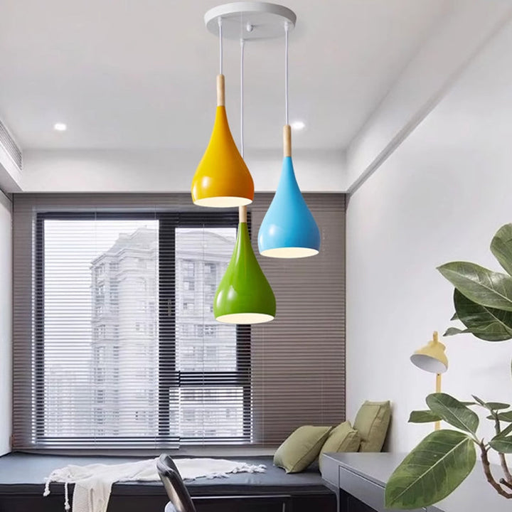 Kalsten | Nordic Iron Wood Aluminum Pumpkin Water Drop 1-Light Pendant Light for Dining Room