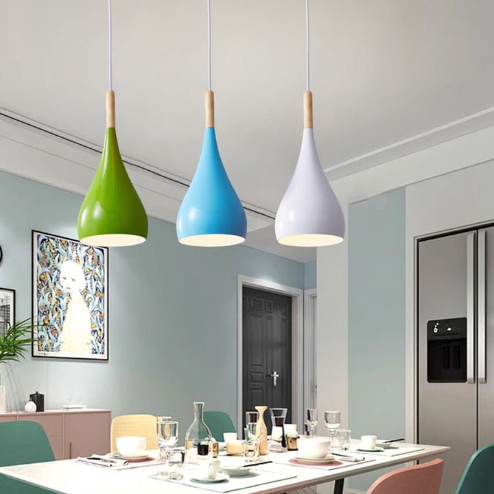 Kalsten | Nordic Iron Wood Aluminum Pumpkin Water Drop 1-Light Pendant Light for Dining Room