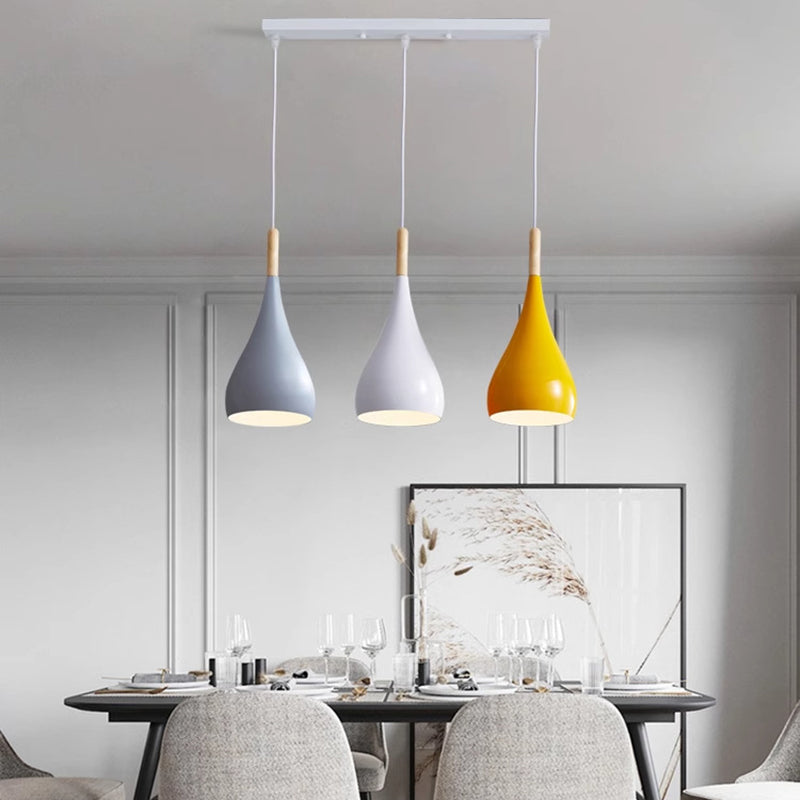 Kalsten | Nordic Iron Wood Aluminum Pumpkin Water Drop 1-Light Pendant Light for Dining Room