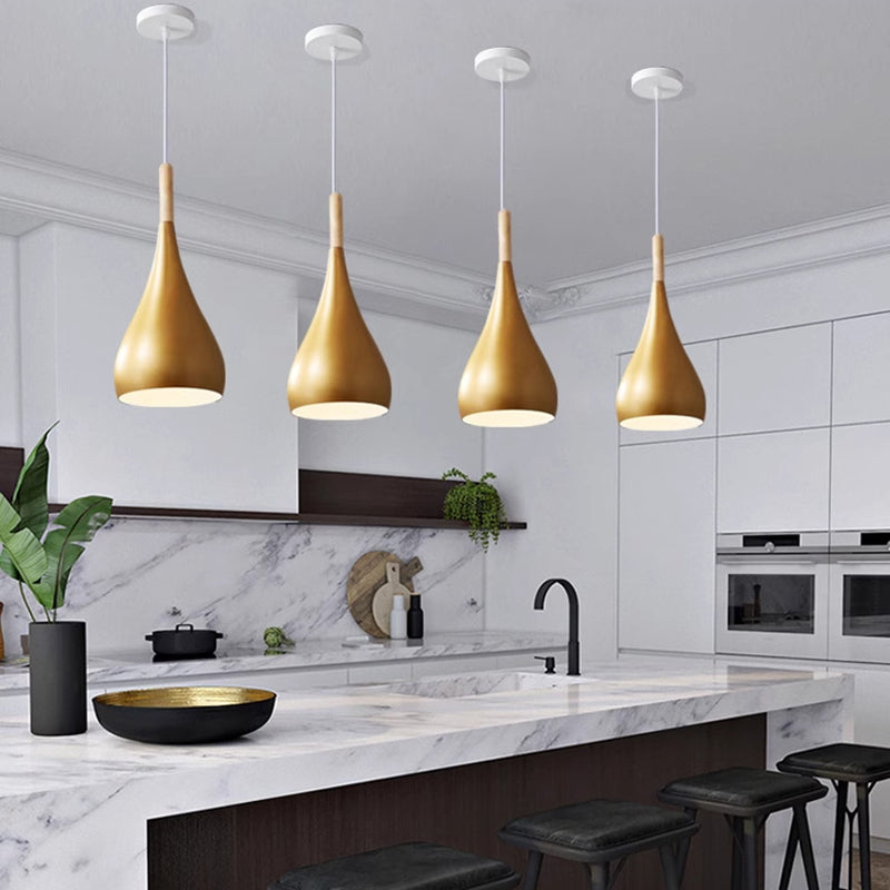 Kalsten | Nordic Iron Wood Aluminum Pumpkin Water Drop 1-Light Pendant Light for Dining Room