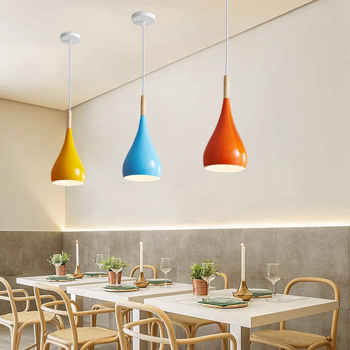 Kalsten | Nordic Iron Wood Aluminum Pumpkin Water Drop 1-Light Pendant Light for Dining Room