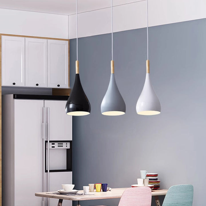 Kalsten | Nordic Iron Wood Aluminum Pumpkin Water Drop 1-Light Pendant Light for Dining Room