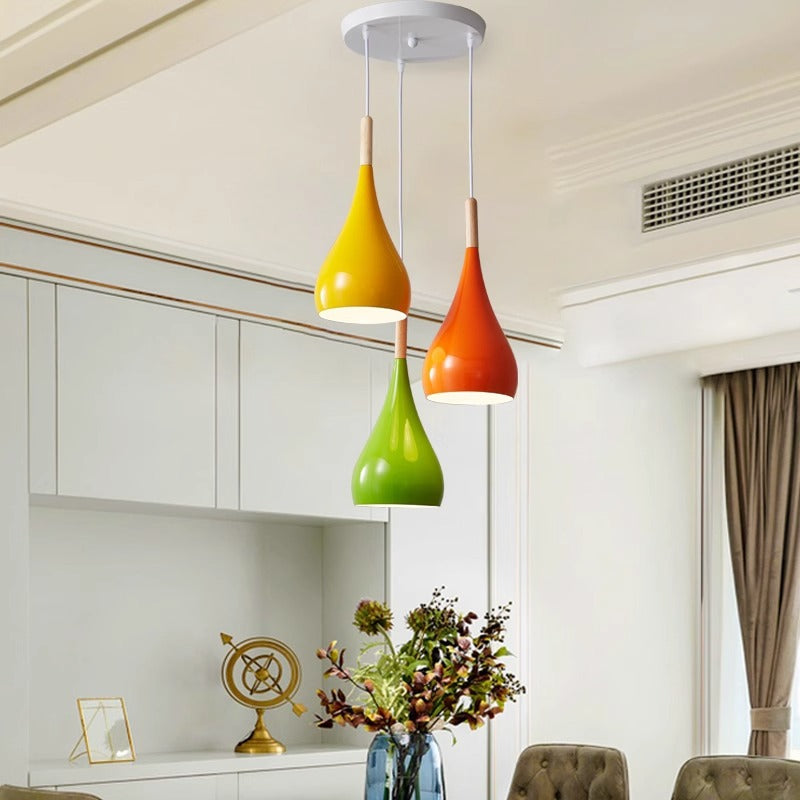 Kalsten | Nordic Iron Wood Aluminum Pumpkin Water Drop 1-Light Pendant Light for Dining Room