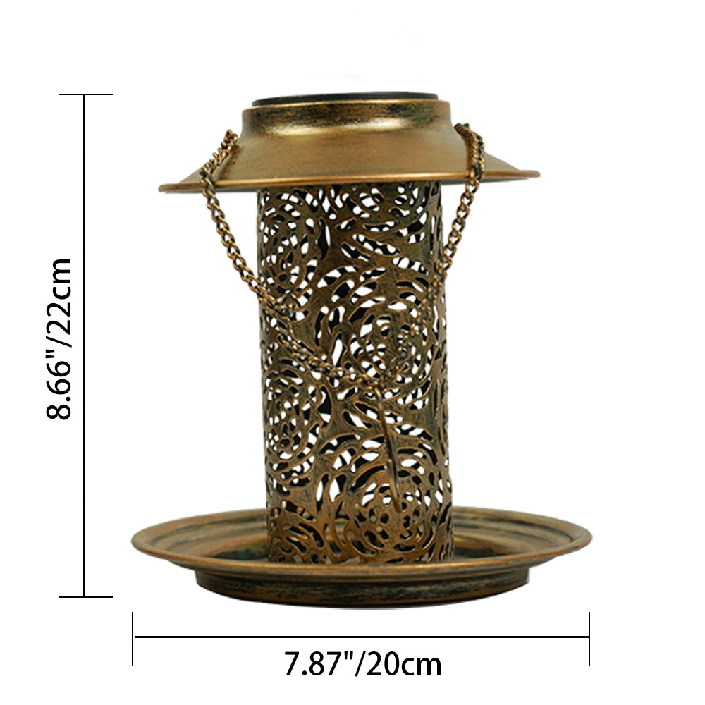Contemporary Retro Solar Waterproof Iron Bird Feeder Hanging Hollowed Lantern LED Outdoor Light Landscape Lighting For Garden | Kalsten