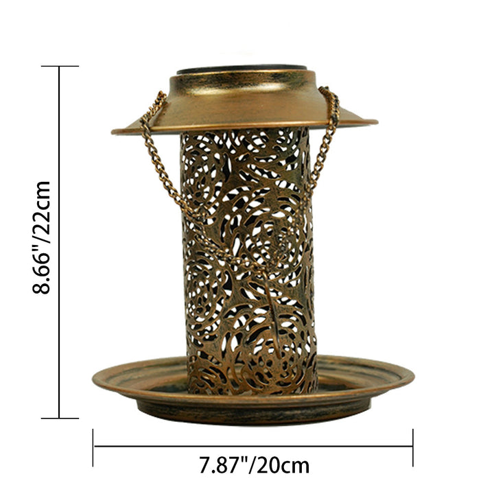 Contemporary Retro Solar Waterproof Iron Bird Feeder Hanging Hollowed Lantern LED Outdoor Light Landscape Lighting For Garden | Kalsten