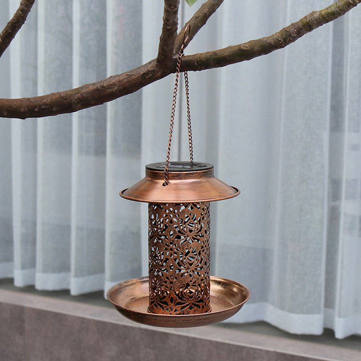 Contemporary Retro Solar Waterproof Iron Bird Feeder Hanging Hollowed Lantern LED Outdoor Light Landscape Lighting For Garden | Kalsten