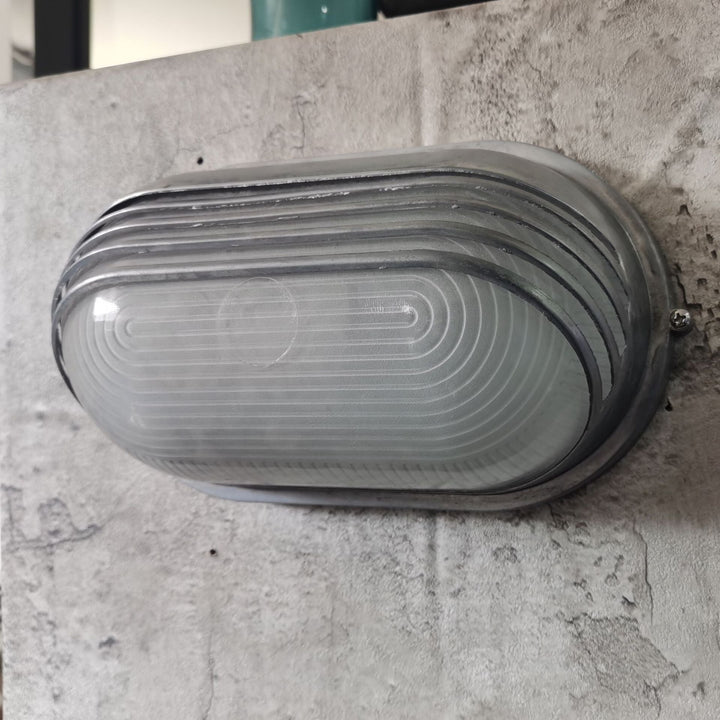 Contemporary Industrial Waterproof Aluminum Glass Frosted Oval Striped 1-Light Wall Sconce Lamp For Outdoor Patio | Kalsten