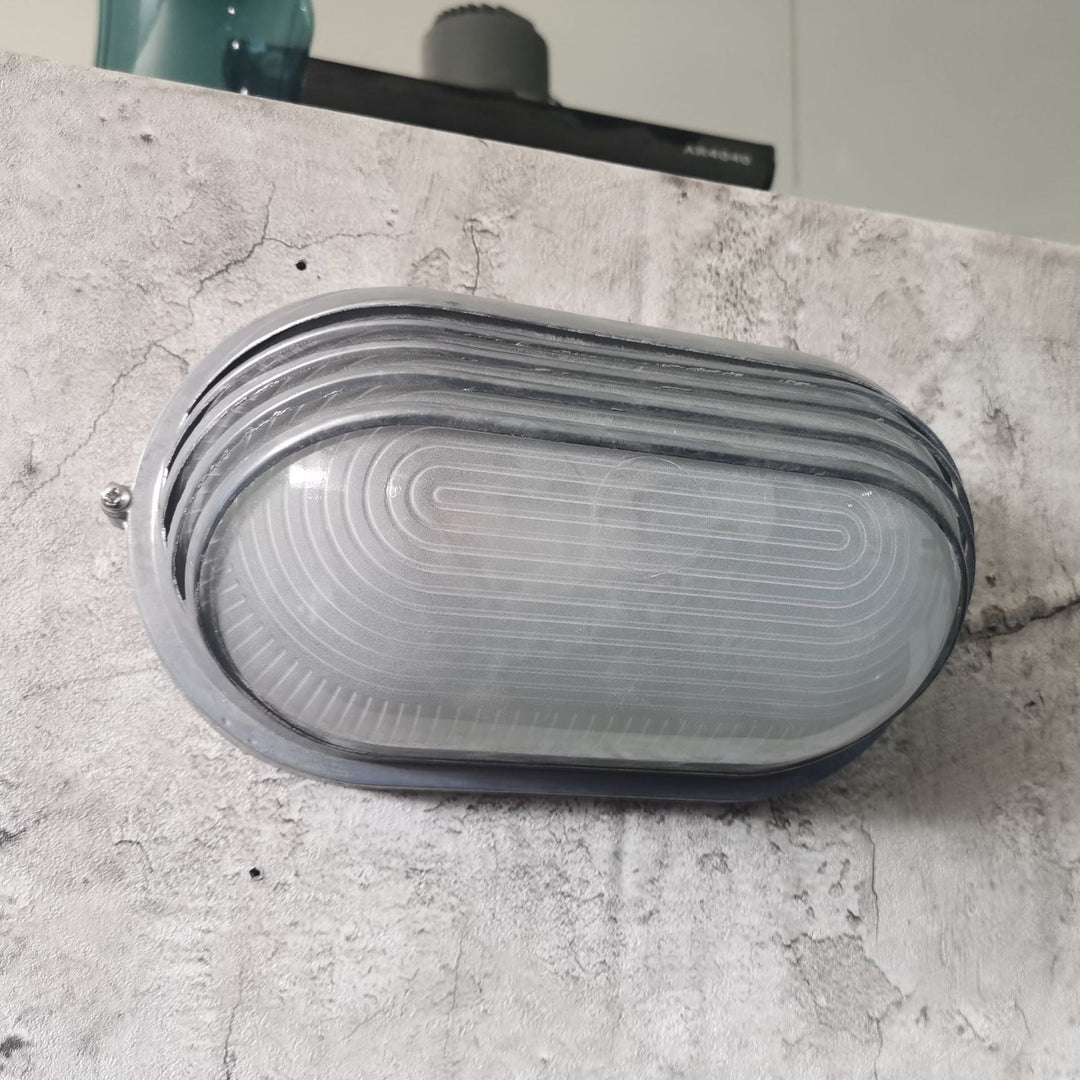 Contemporary Industrial Waterproof Aluminum Glass Frosted Oval Striped 1-Light Wall Sconce Lamp For Outdoor Patio | Kalsten
