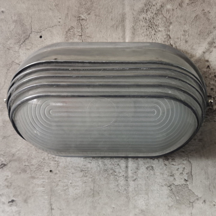 Contemporary Industrial Waterproof Aluminum Glass Frosted Oval Striped 1-Light Wall Sconce Lamp For Outdoor Patio | Kalsten