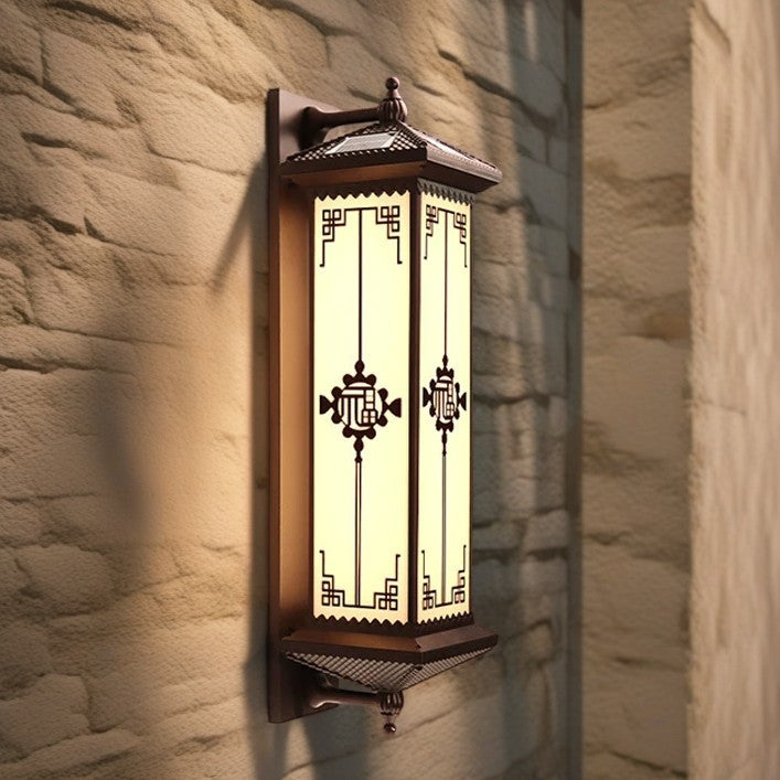 Traditional Chinese Solar Waterproof ABS Aluminum Glass Rectangular Happiness Wealth Pattern LED Wall Sconce Lamp For Outdoor Patio | Kalsten