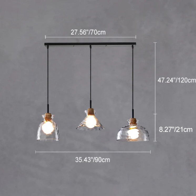 Pendant Light Glass Wood 9.8 in Adjustable Modern Bedroom Living Room Study Ceiling Lamp | Kalsten