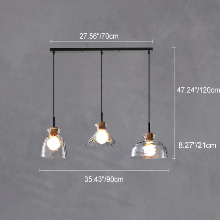 Pendant Light Glass Wood 9.8 in Adjustable Modern Bedroom Living Room Study Ceiling Lamp | Kalsten