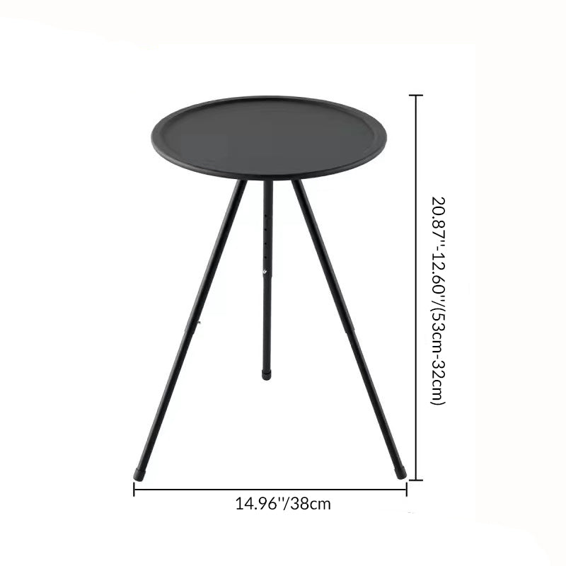 Modern Minimalist Round Acrylonitrile Butadiene Styrene Plastic Carbon Steel Height Adjustable Foldable End Table 1-Tier For Outdoor Patio | Kalsten
