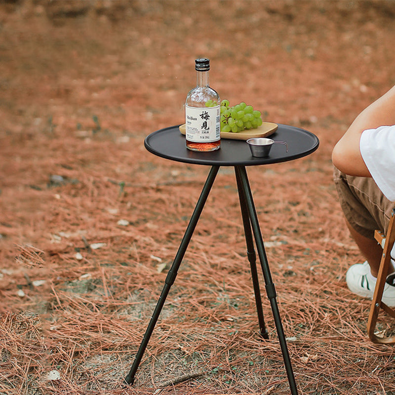 Modern Minimalist Round Acrylonitrile Butadiene Styrene Plastic Carbon Steel Height Adjustable Foldable End Table 1-Tier For Outdoor Patio | Kalsten