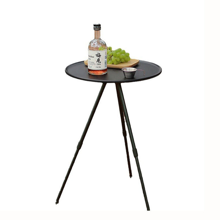 Modern Minimalist Round Acrylonitrile Butadiene Styrene Plastic Carbon Steel Height Adjustable Foldable End Table 1-Tier For Outdoor Patio | Kalsten