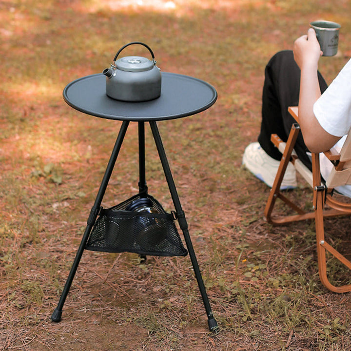 Modern Simplicity Aluminum Alloy ABS Round Foldable Outdoor Coffee Table 1-Tray Pocket Lamp Holder For Outdoor | Kalsten