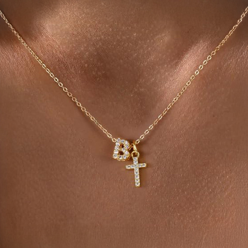 Kalsten | Dainty Diamond Initial & Cross Necklace