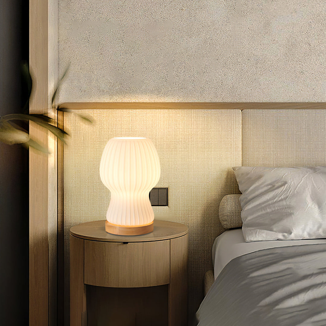 GlowBeam – Folded Glass Table Lamp with Wooden Accent | Kalsten