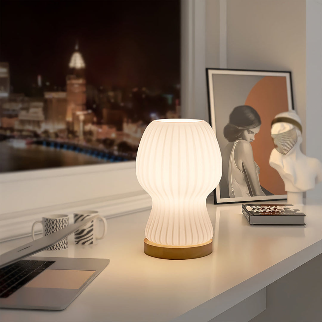 GlowBeam – Folded Glass Table Lamp with Wooden Accent | Kalsten