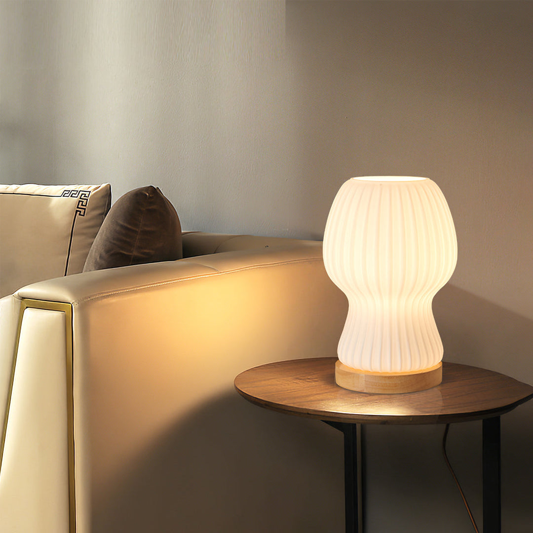 GlowBeam – Folded Glass Table Lamp with Wooden Accent | Kalsten