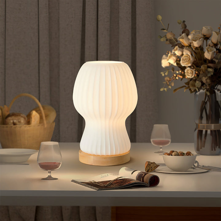 GlowBeam – Folded Glass Table Lamp with Wooden Accent | Kalsten