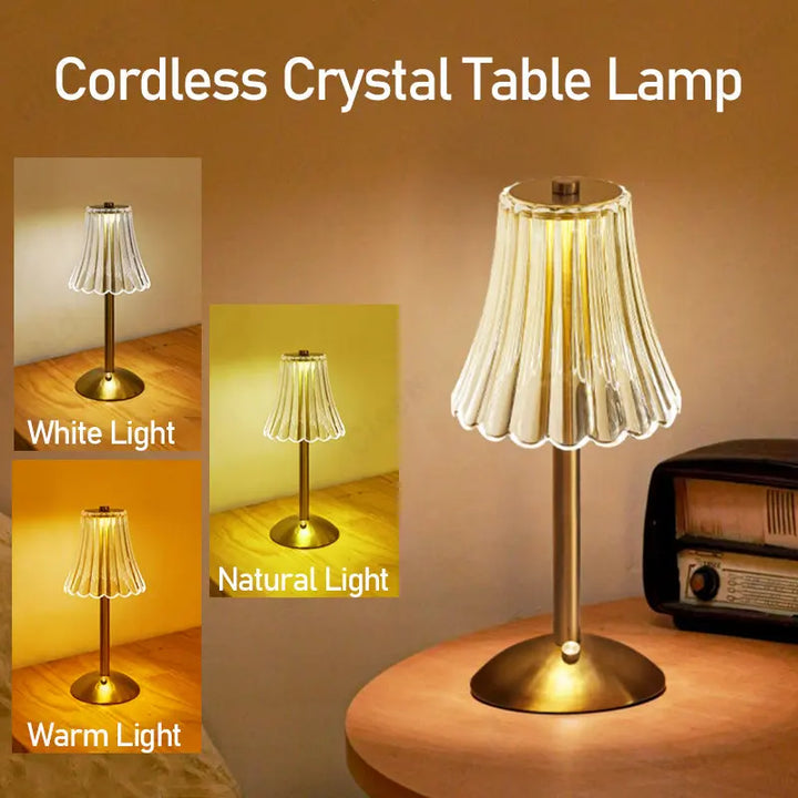Cristalglow - Chic Wireless Table Lamp with Elegant Crystal Decoration Kalsten