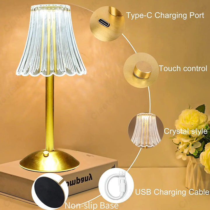 Cristalglow - Chic Wireless Table Lamp with Elegant Crystal Decoration Kalsten