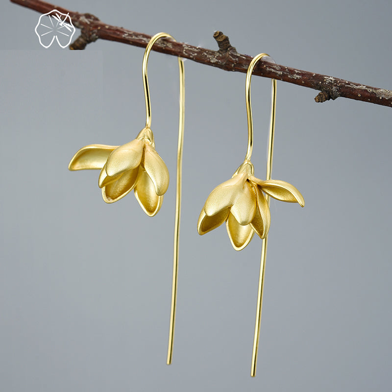 BowLift | 18K Gold Elegant Magnolia Flower Dangle Earrings