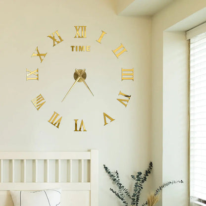 Large Wall Clock DIY 3D Self-adhesive Mirror Acrylic Wall Clock for Kitchen Dining Room Living Room Creative Home Decor | Karnz